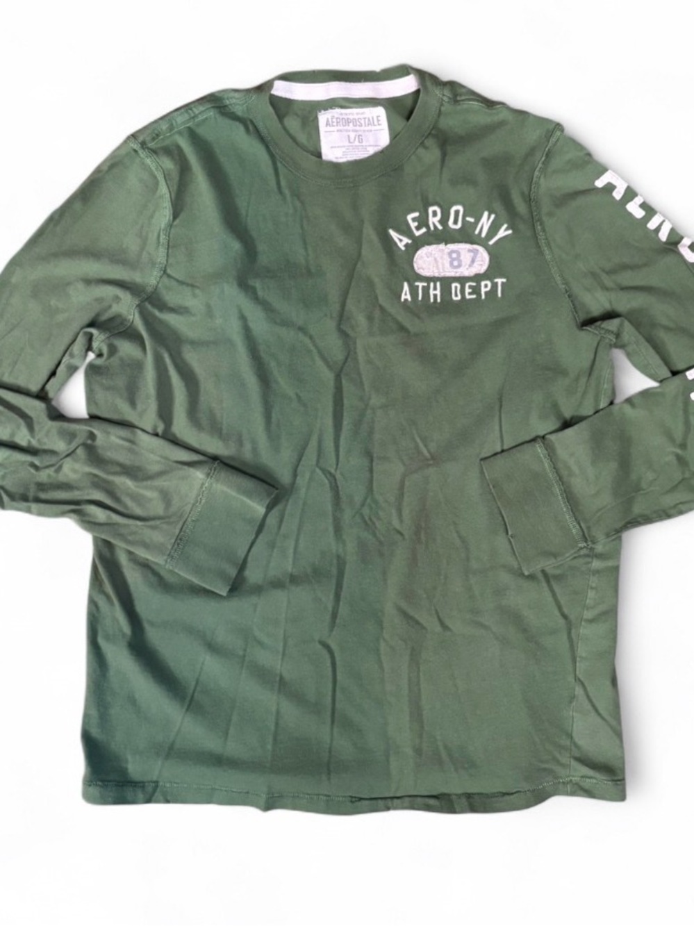 Y2K Aeropostale Men’s Green Graphic Crewneck Long Sleeve Tee